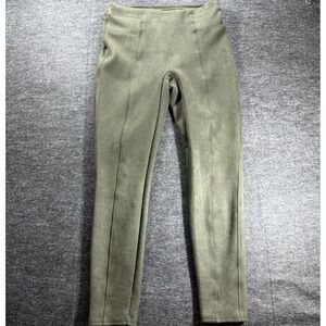 Spanx Leggings Pants Womens Large Green Pull On Stretch Faux Suede
